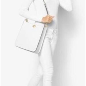 White Sullivan Large Leather Messenger. New, never used.